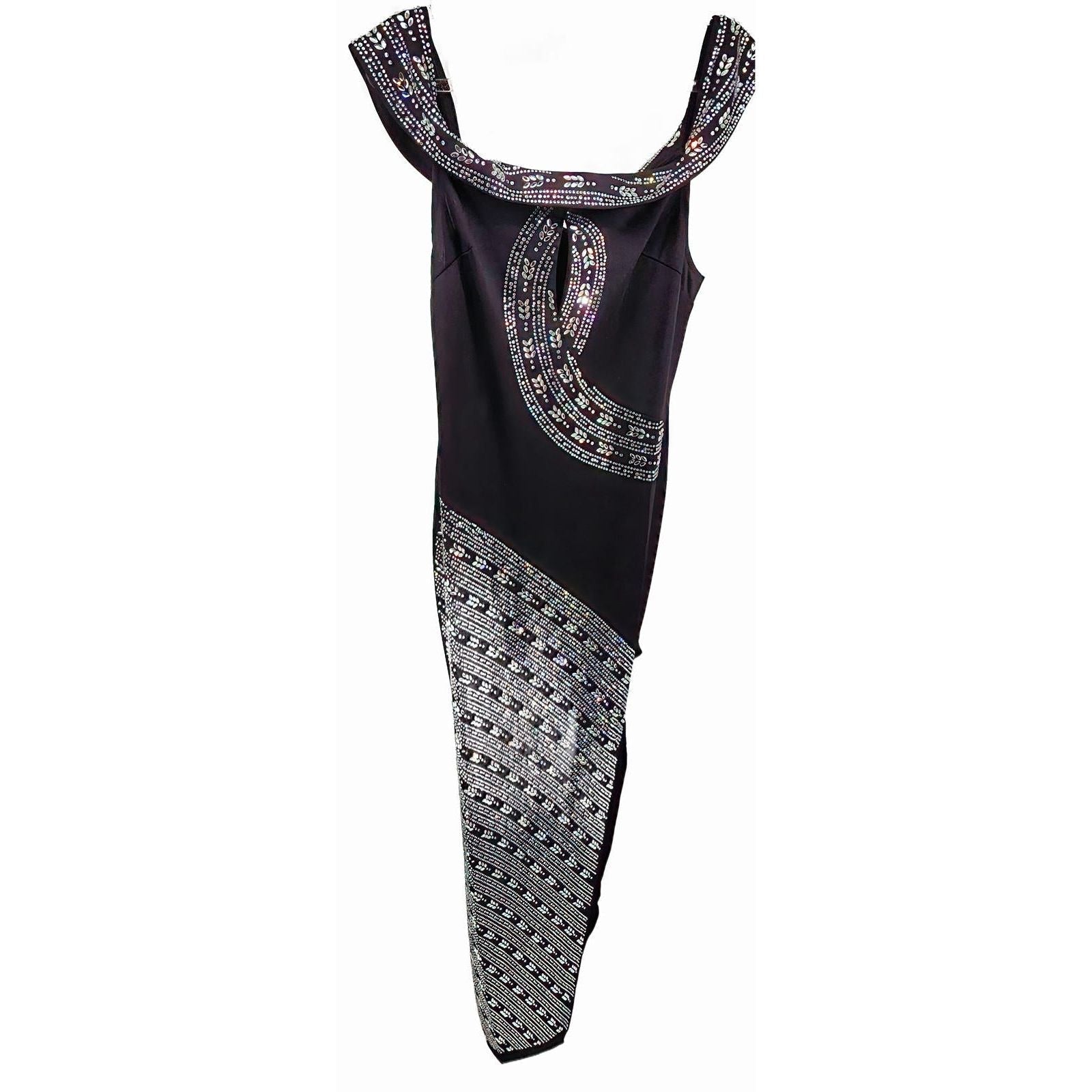 Faeriestyle Dazzling Black Evening Dress with Sparkly Sequin Swirls/XL