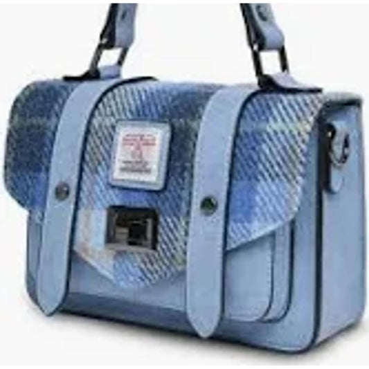 Harris Tweed Edinburgh Satchel Blue Check Tartan