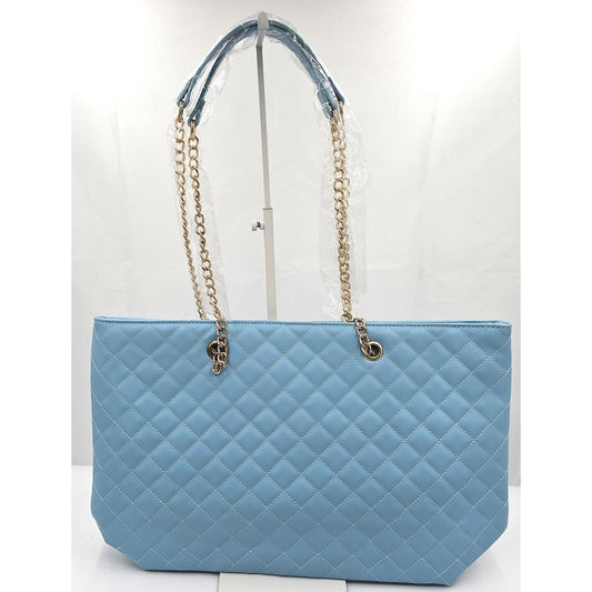 Badgley Mischka Chic Light Blue Quilted Handbag with Gold Chain Straps