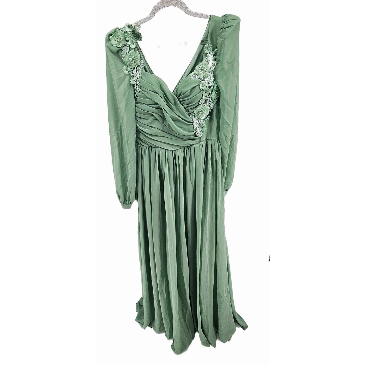 Elegant Long Sleeve Dress with Floral Appliques