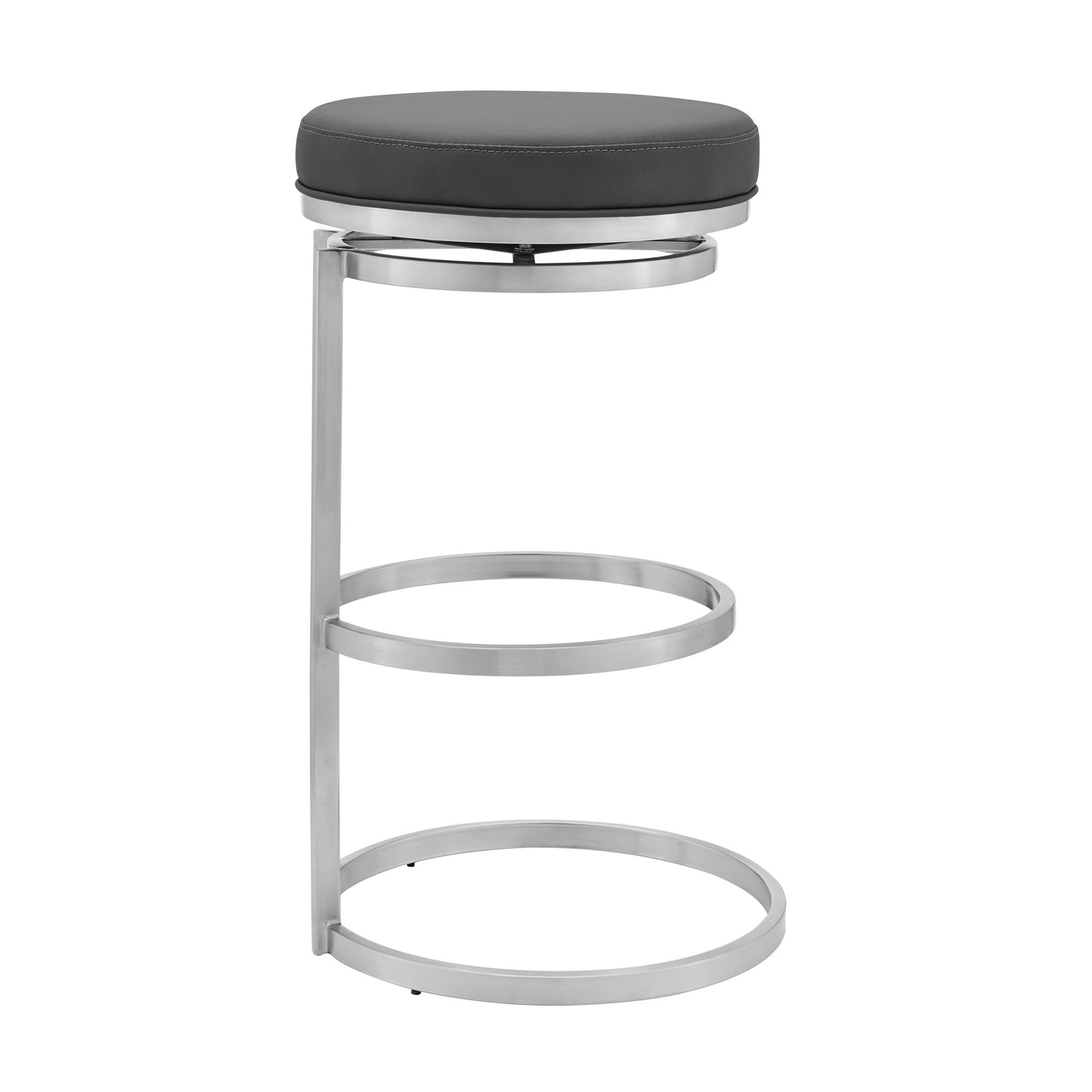 30" Gray And Silver Faux Leather And Iron Swivel Backless Bar Height Bar Chair-2
