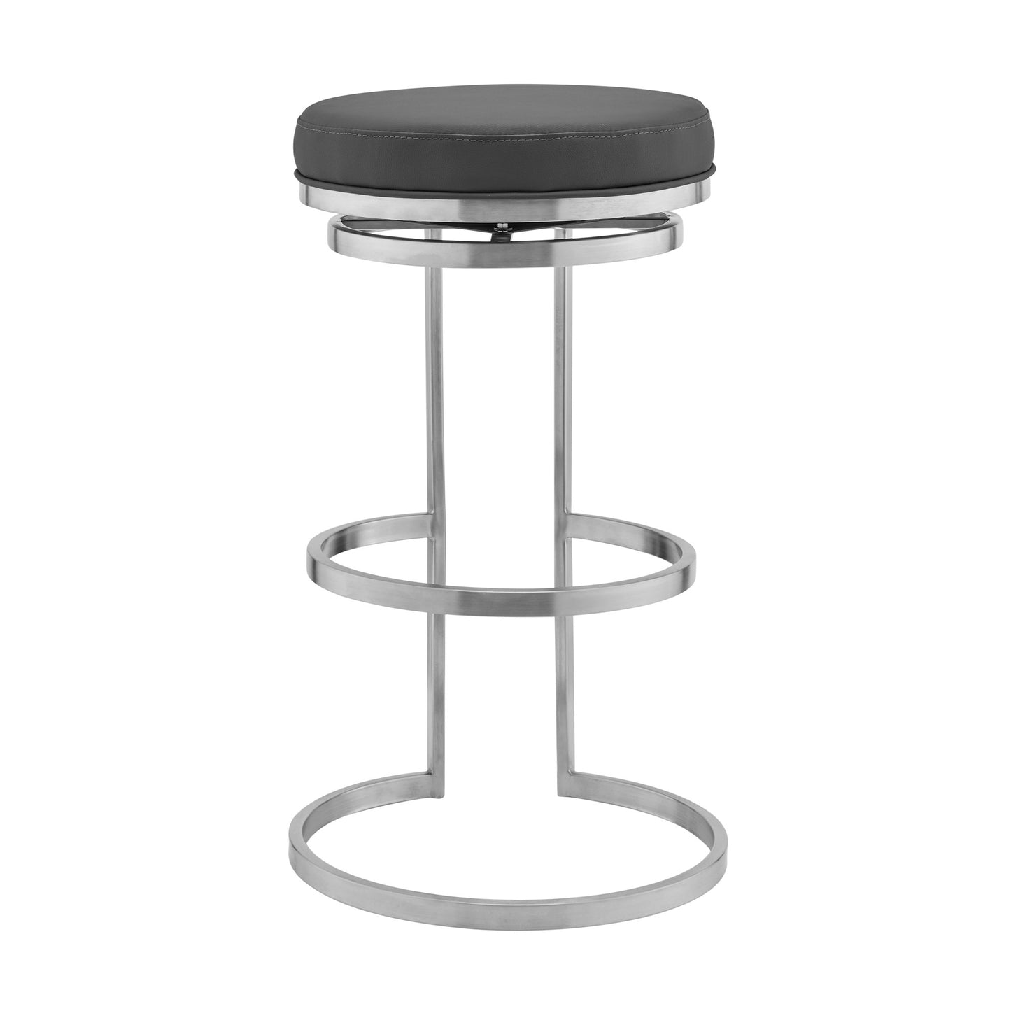 30" Gray And Silver Faux Leather And Iron Swivel Backless Bar Height Bar Chair-3