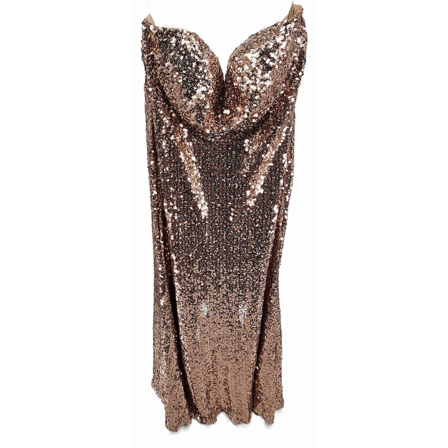 Glamorous Rose Gold Sequin Evening Dress w Sheer Cape
