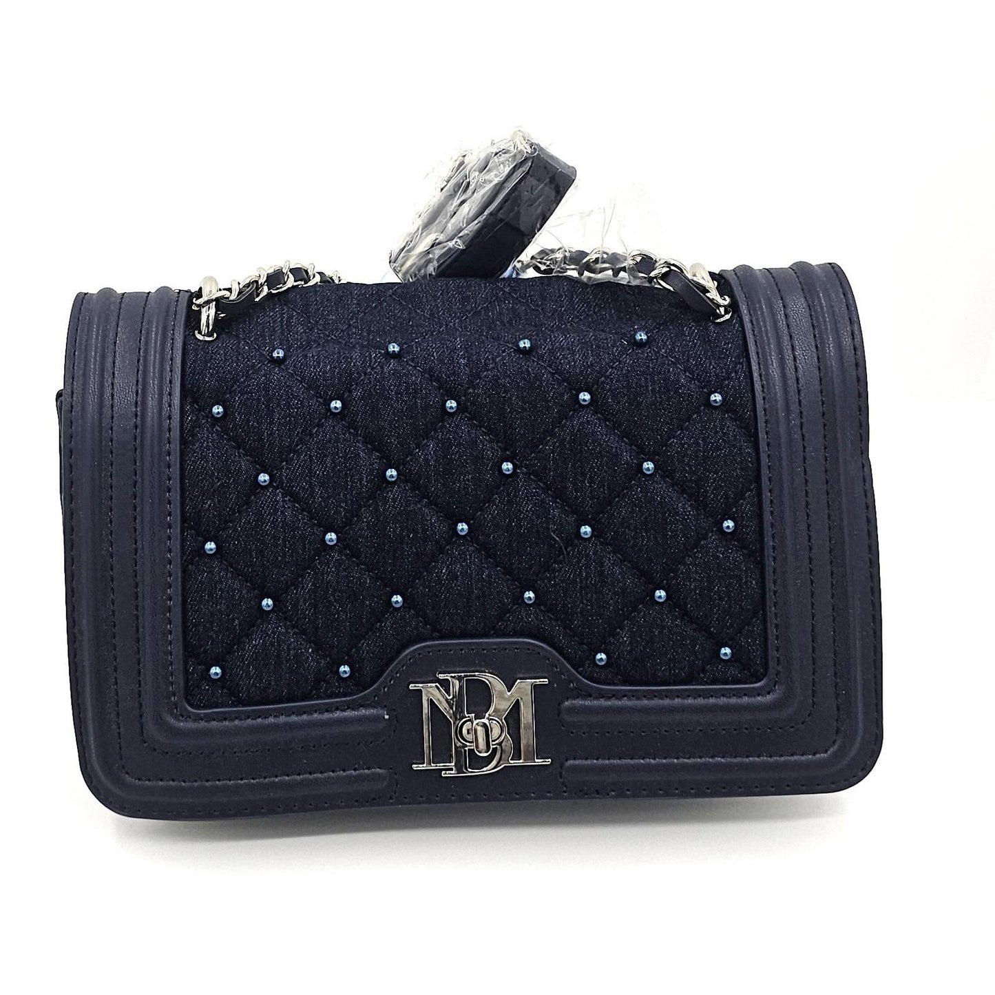 Badgley Mischka Chic Navy Quilted Shoulder Bag with Chain Strap