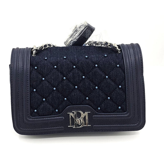Badgley Mischka Chic Navy Quilted Shoulder Bag with Chain Strap