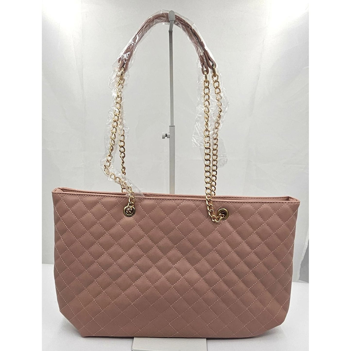 Badgley Mischka Chic Quilted Vegan Leather Shoulder Bag with Gold Chain Straps