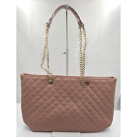 Badgley Mischka Chic Quilted Vegan Leather Shoulder Bag with Gold Chain Straps