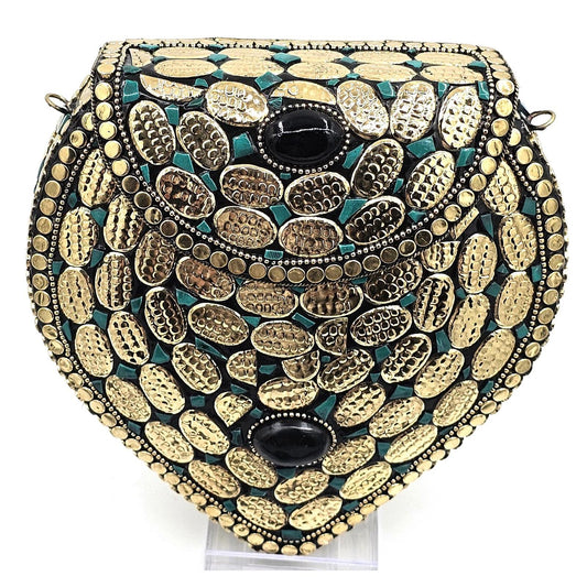 Ramla Glamorous Gold-Tone Studded Heart-Shaped Clutch Purse