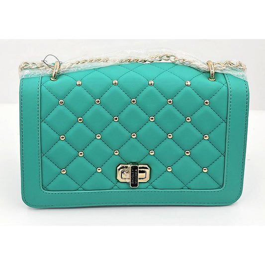 Badgley Mischka Chic Turquoise Quilted Chain Shoulder Bag