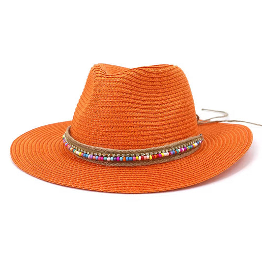 Prisum Straw Fedora Hat-Orange-0