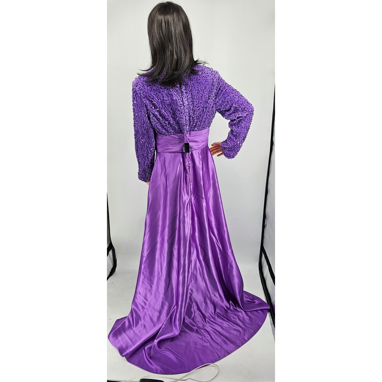 FaeryStyle Dazzling Sequin & Satin Evening Gown - Long Sleeve Elegannce/16