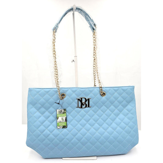 Badgley Mischka Chic Light Blue Quilted Handbag with Gold Chain Straps