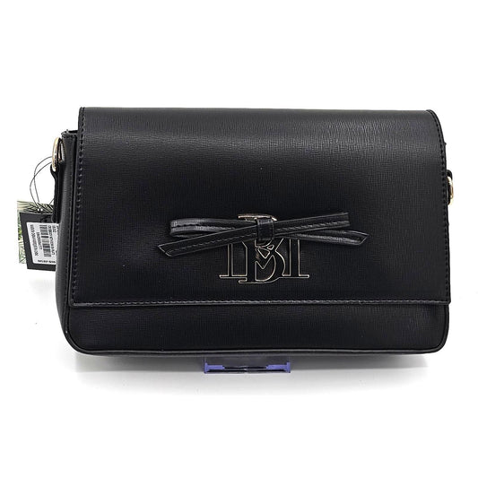 Badgley Mischka Sleek Black Crossbody Bag with Bow Accent