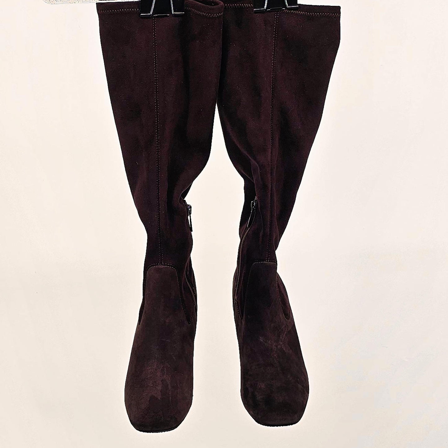 Chic Chocolate Brown Suede Knee-High Boots with Block Heel
