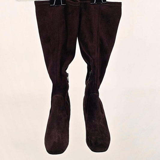 Chic Chocolate Brown Suede Knee-High Boots with Block Heel