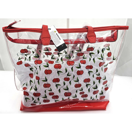 Ed Hardy Cherry Bomb Clear Tote Bag with Red Trim and Inner Pouch