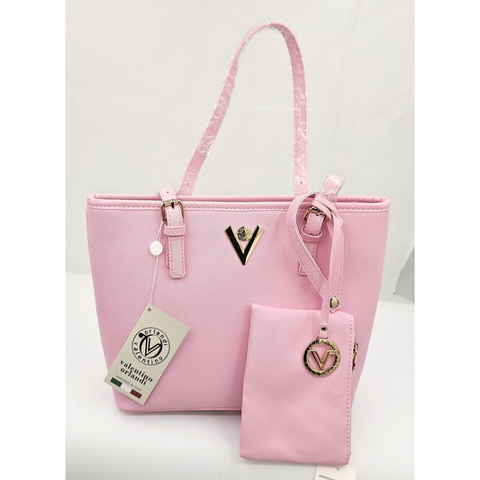 Chic Pink Valentino Gianni Tote Bag with Matching Pouch - Carry Your Essentials,