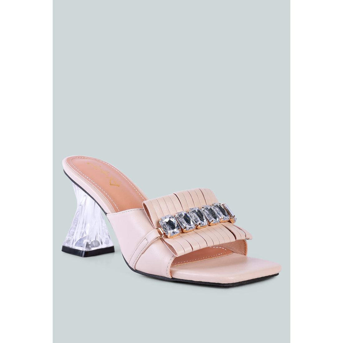 Deeba Diamante Embellishment Clear Spool Heel Sandals-1