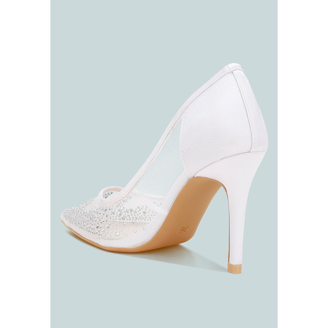 High Ball Mesh Rhinestone Stiletto Pumps-2