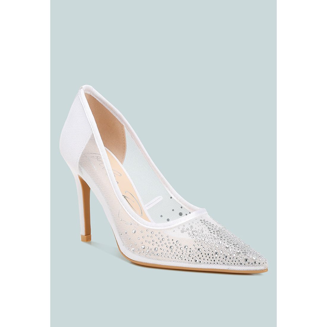 High Ball Mesh Rhinestone Stiletto Pumps-1