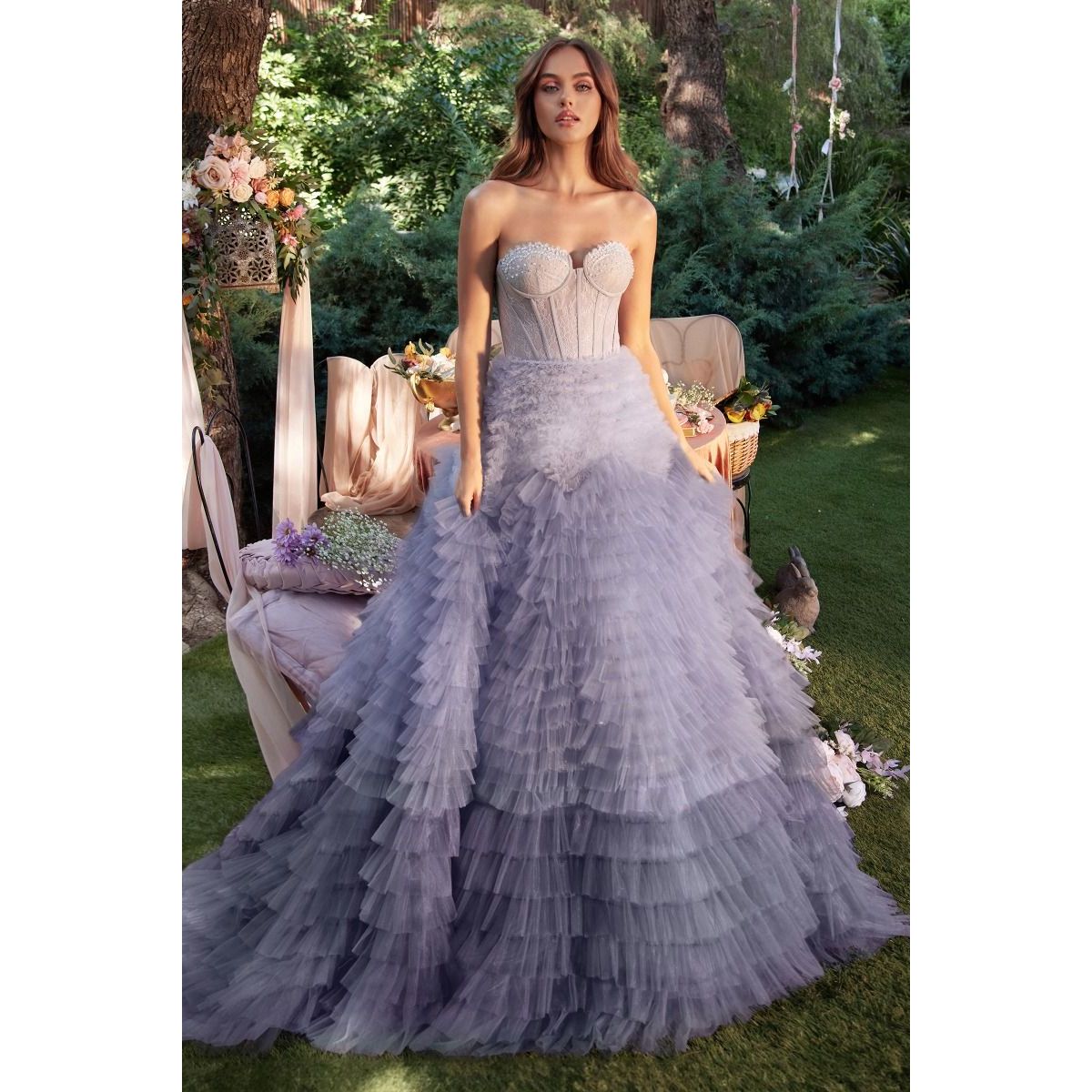 Strapless Ruffled Ombre Eva Ballgown-1
