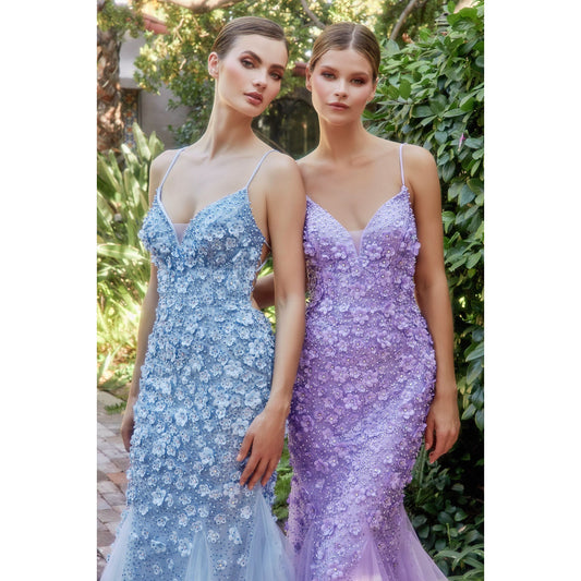 Chromatic 3d Florals Mermaid Gown-0
