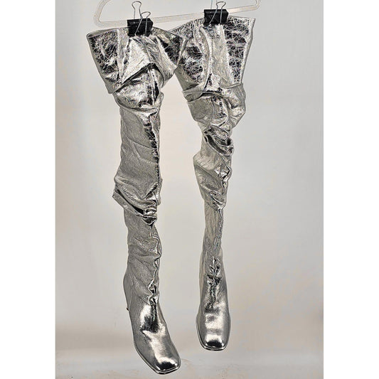 Michael Kors Silver Glamour Thigh-High Boots - Shine Like You Mean It!/9
