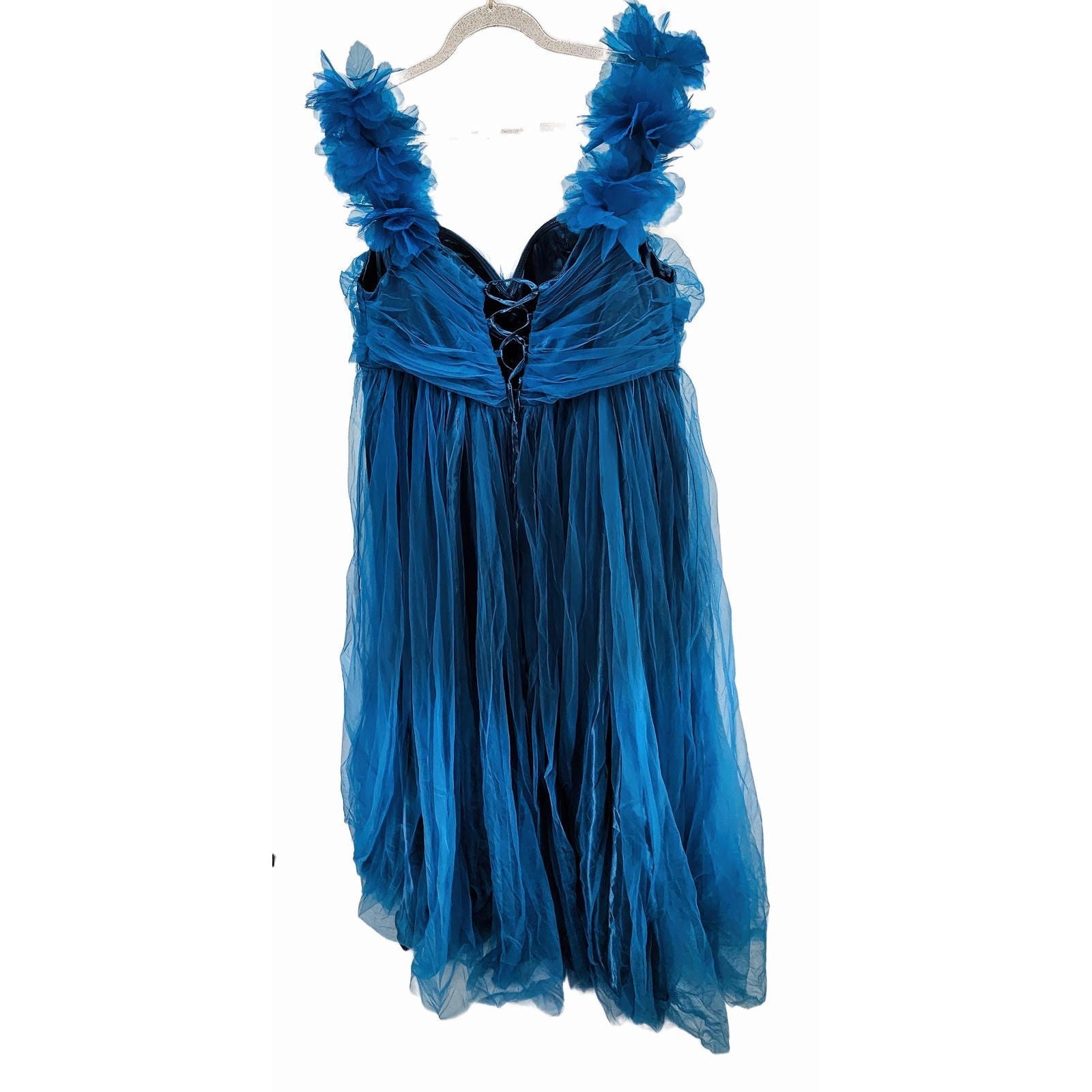 Faeriestyle Flirty Blue Floral Strap Midi Dress - Twirl-Worthy! XXL/2X