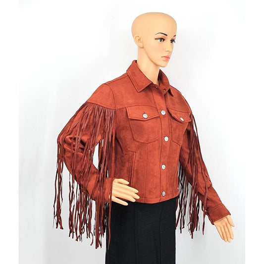 Juicy Couture Fringe-tastic Rust Suede Jacket - Yeehaw Your Outerwear!/XS