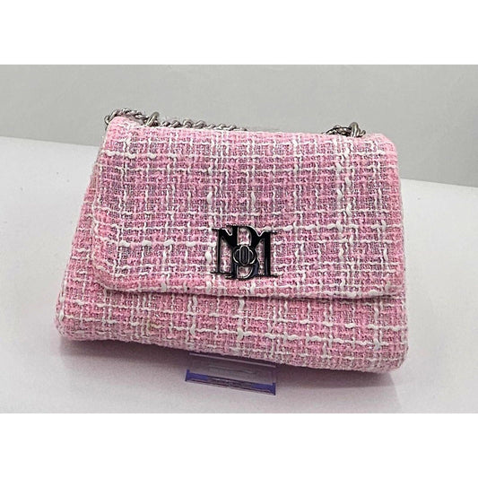 Badgley Mischka Chic Pink Tweed Shoulder Bag with Chain Strap