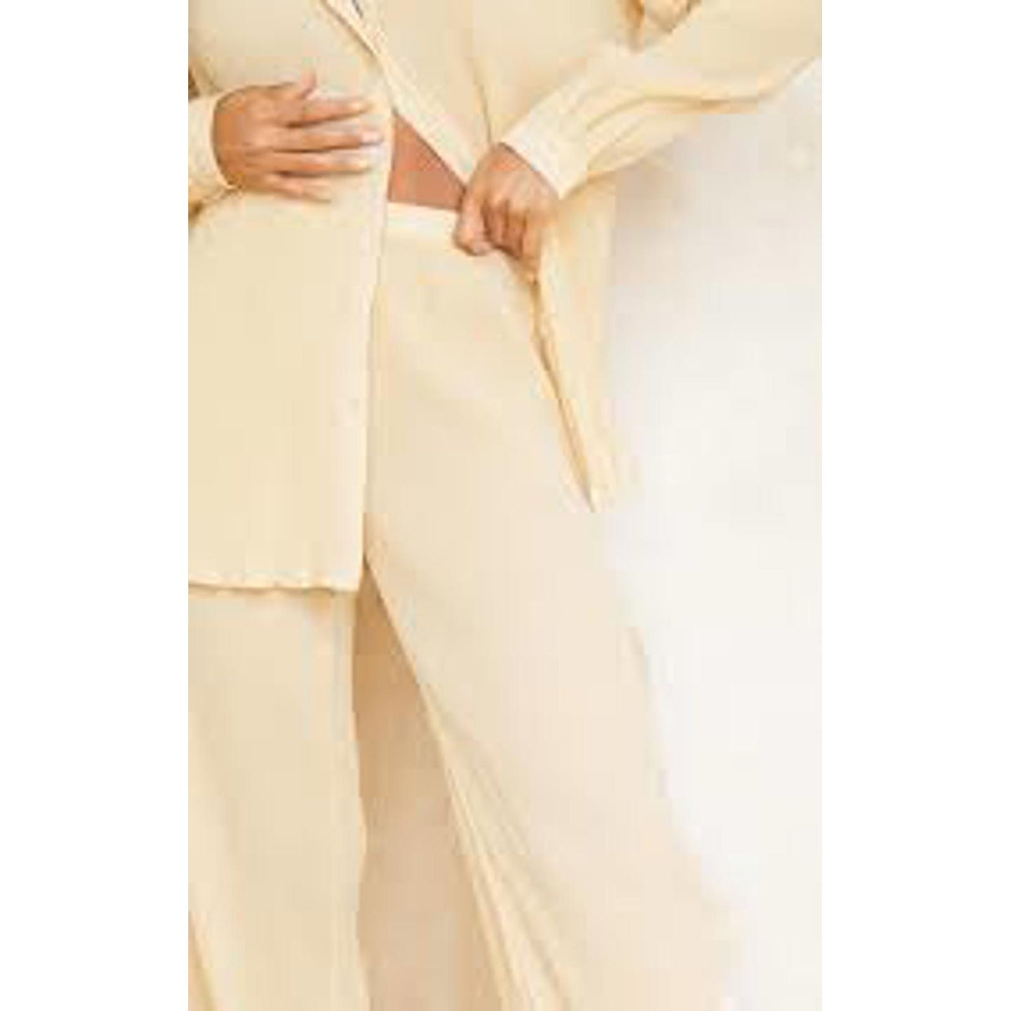 PrettyLittleThing Cream Plisse High Waisted Wide Leg Trousers/10