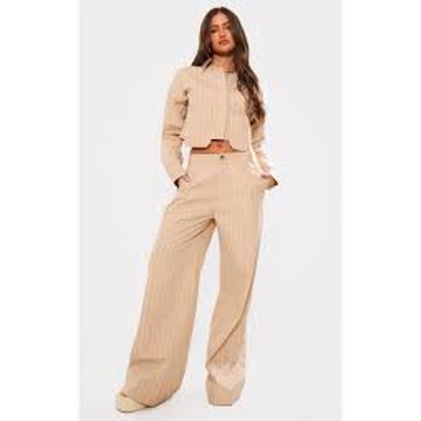 Prettylittlething Stone Peplin Tailered Wide Leg Trousers/12