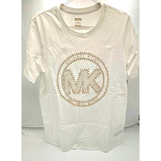 Michael Kors White MK Logo T-Shirt - Classic Comfort with a Bling Twist/M