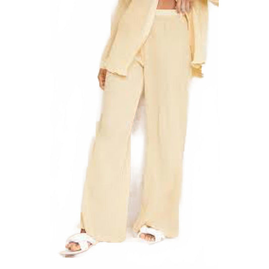 PrettyLittleThing Cream Plisse High Waisted Wide Leg Trousers/8