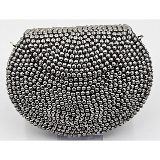 Ramla Retro Glam Beaded Silver Evening Clutch