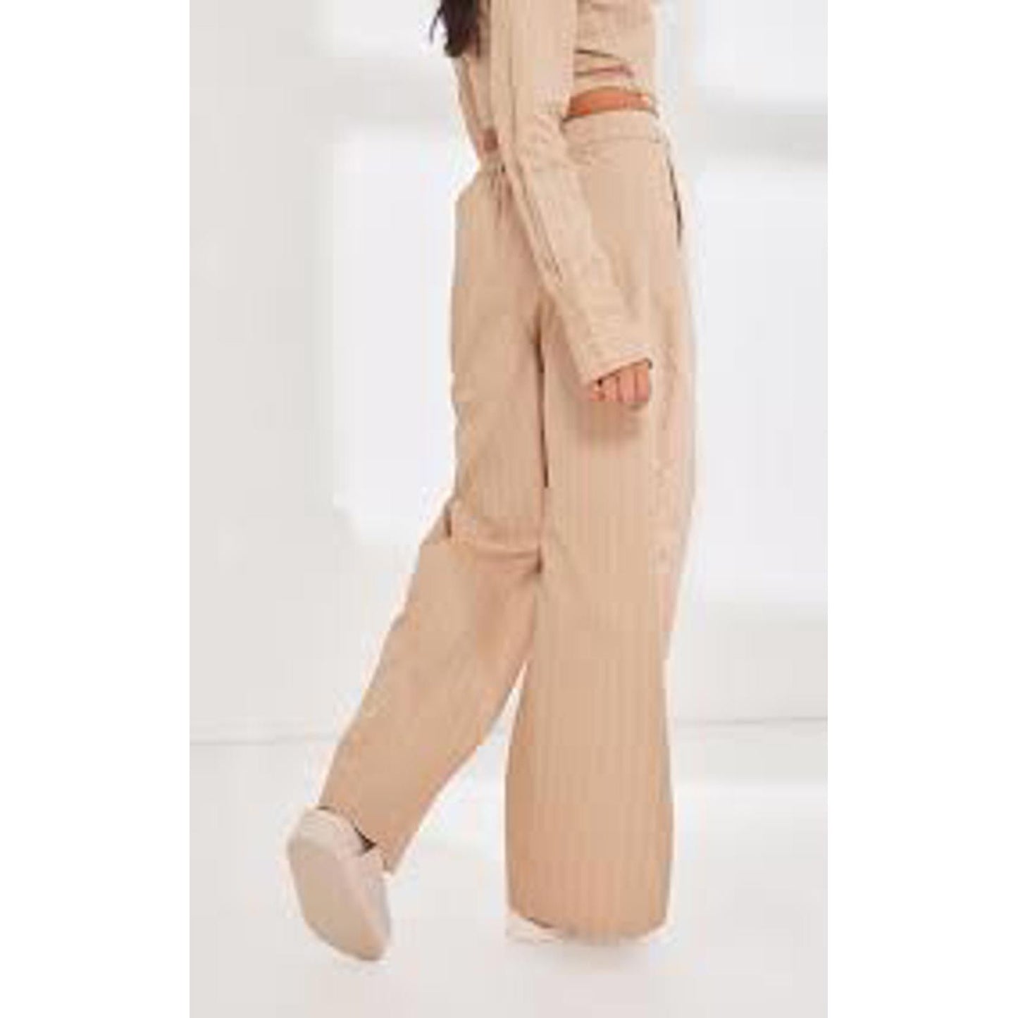 Prettylittlething Stone Peplin Tailered Wide Leg Trousers/12
