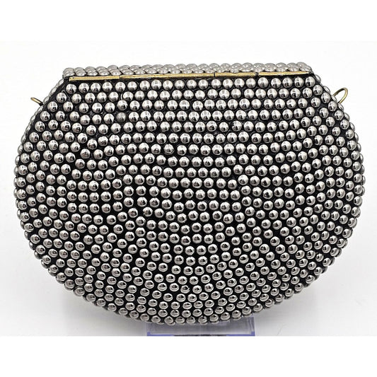 Ramla Retro Glam Beaded Silver Evening Clutch