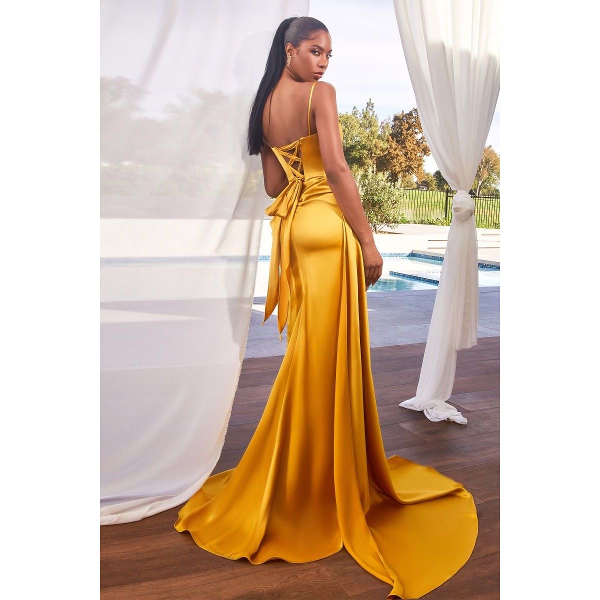 Satin Pleated Gown With Embellishment-1