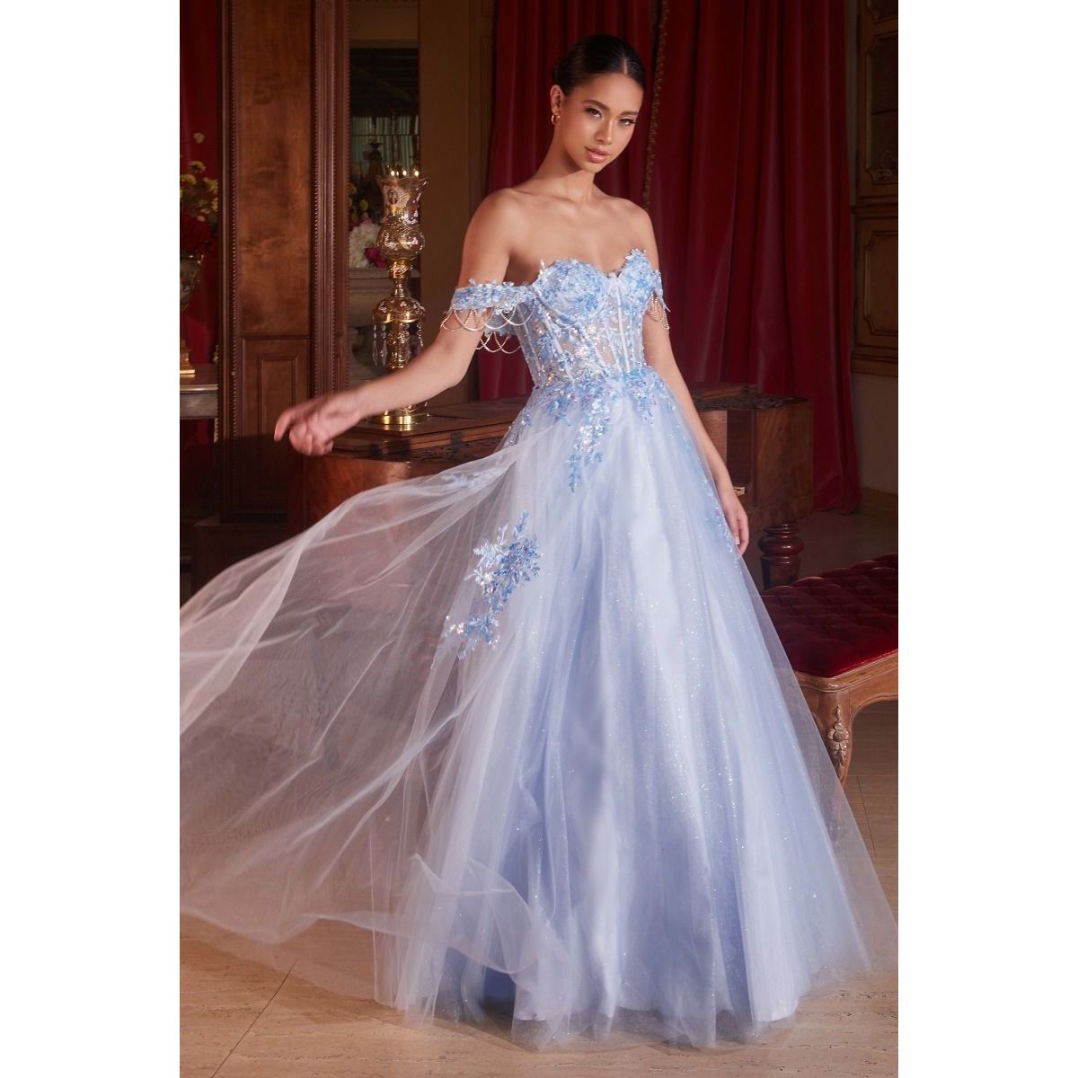 Off The Shoulder Tulle Ball Gown-1