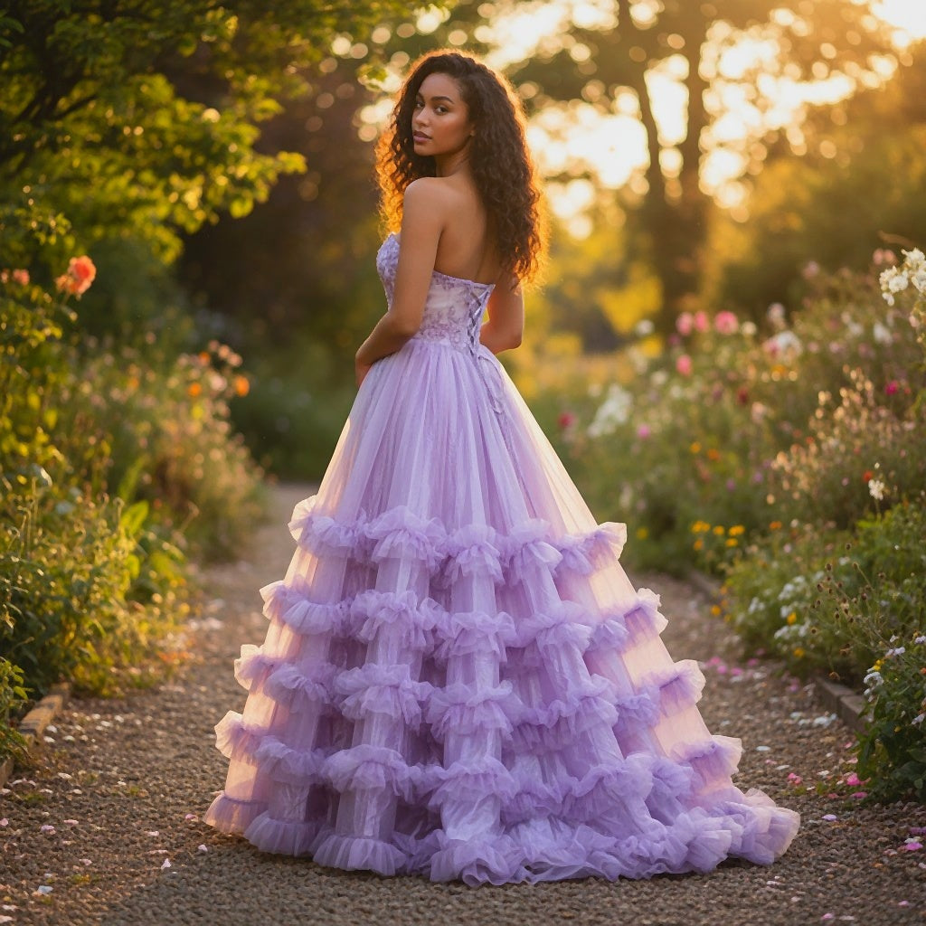 Lavender Dreams Ruffled Gala Gown – Twirl Your Way to Elegance!