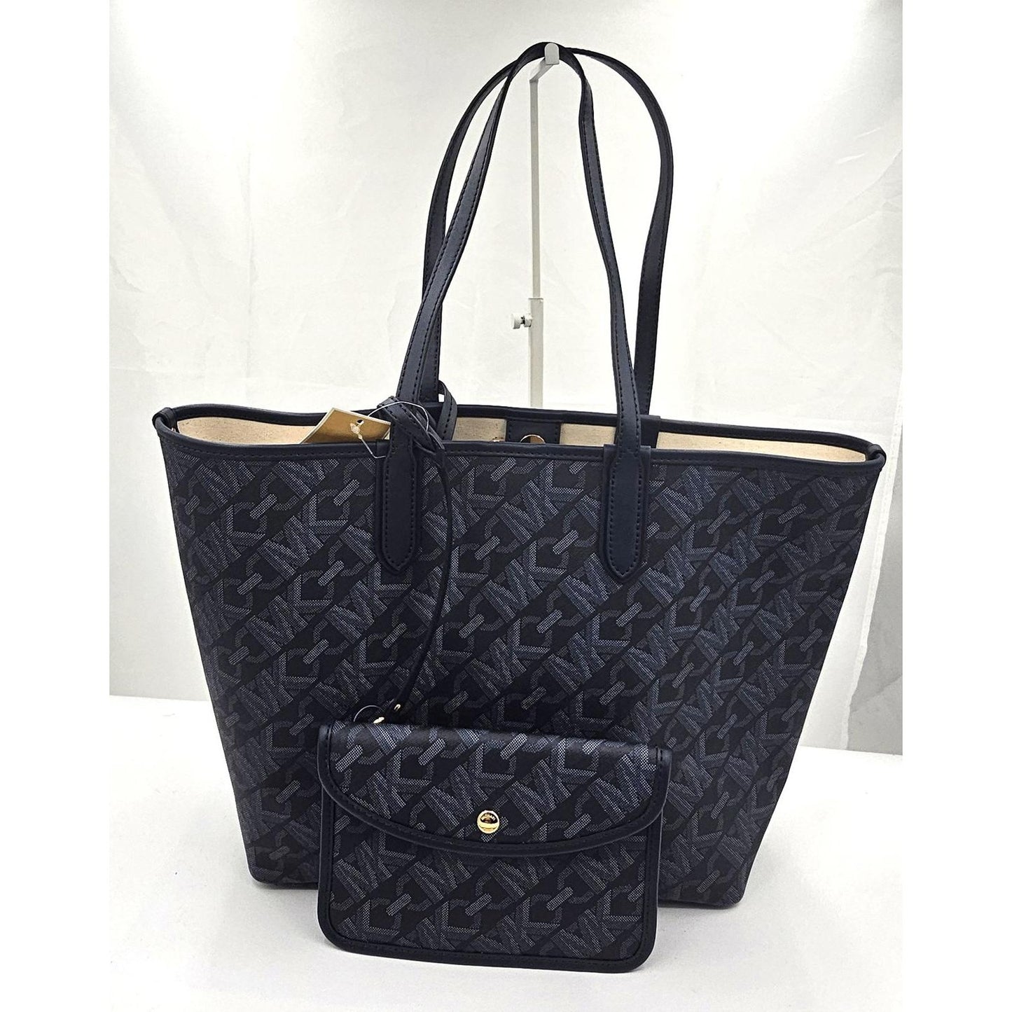 Michael Kors Navy Logo Stripe Tote Bag with Matching Pouch