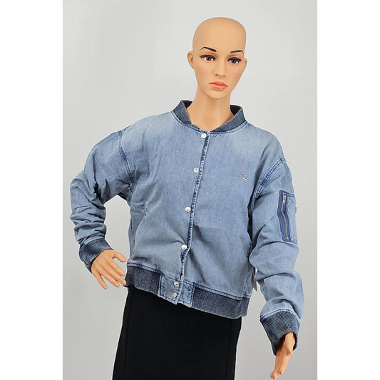 Juicy Couture Vintage-Inspired Denim Bomber Jacket - Cool & Casual/L