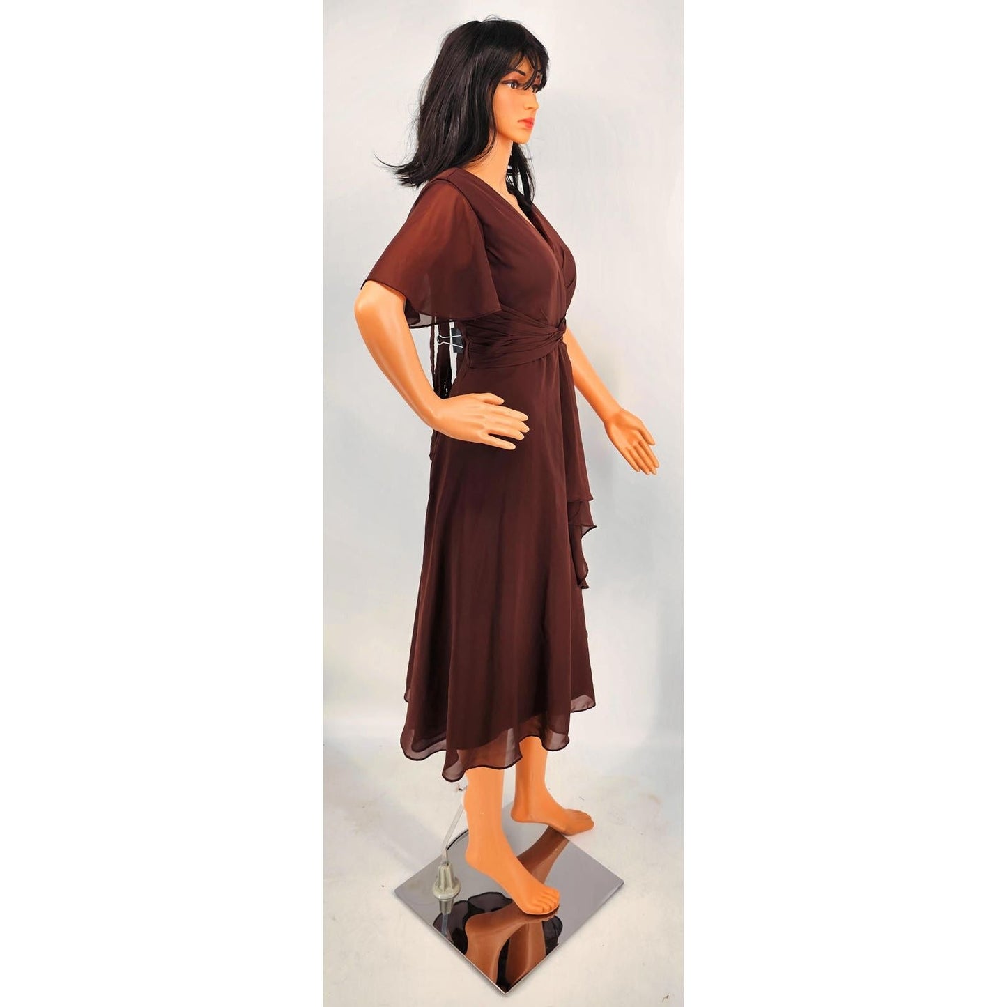 Flowy Cap Sleeved Tea Length Dress