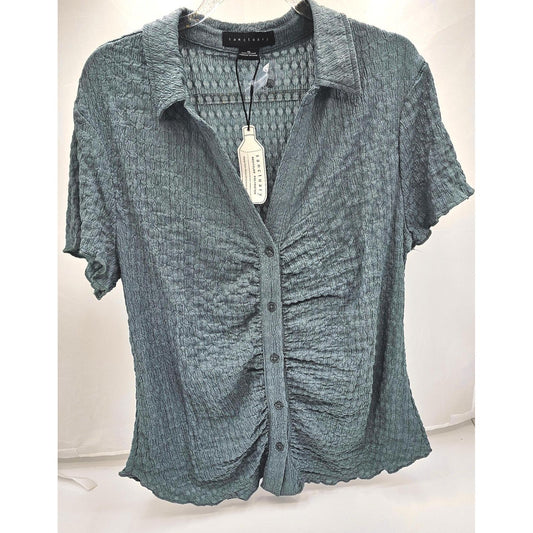 Sanctuary Women's Textured Button-Up Top - Sage Green Charm/XL