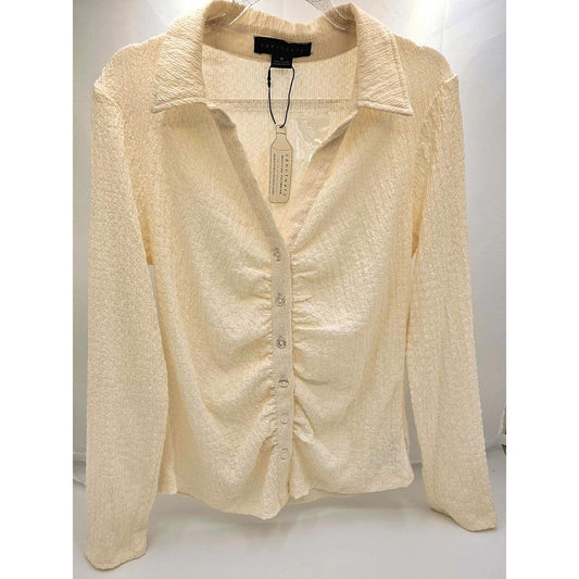 Sanctuary Textured Ruched Button-Up Blouse/Ivory
