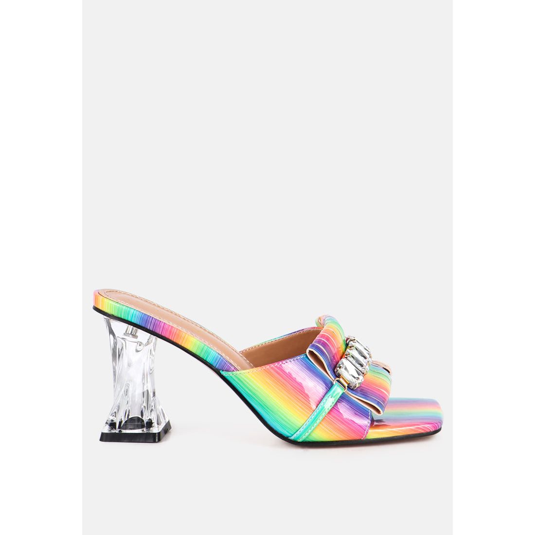 Deeba Diamante Embellishment Clear Spool Heel Sandals-5