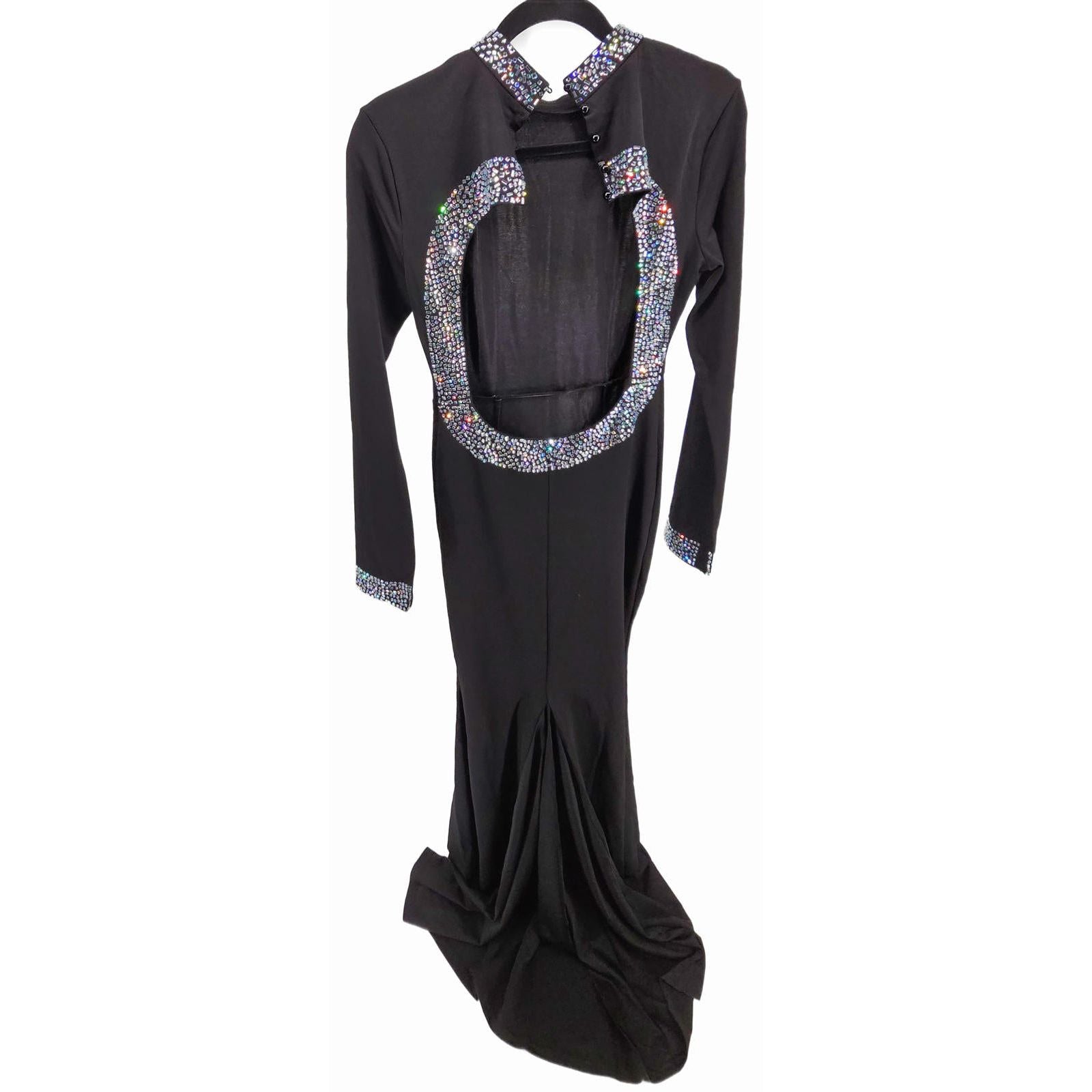 Faeriestyle Glamorous Black Evening Dress with Sparkly Collar and Cuffs/S