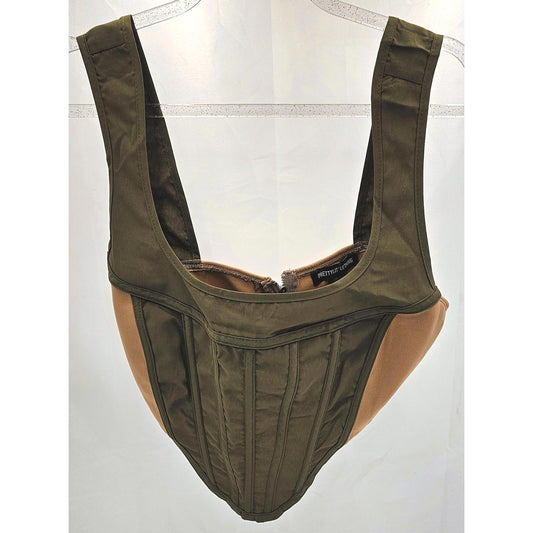 PrettyLittleThing Khaki & Camel Corset Crop Top/14