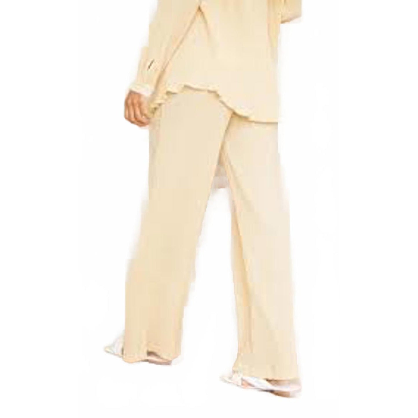 PrettyLittleThing Cream Plisse High Waisted Wide Leg Trousers/8