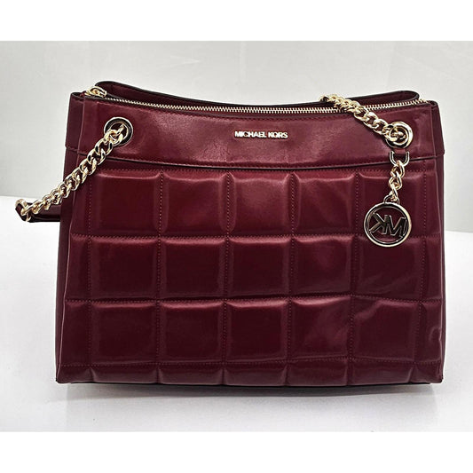 Michael Kors Quilted Burgundy Shoulder Bag with Gold Chain Strap